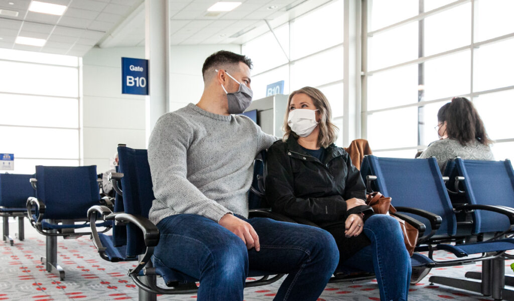 Couple sitting in the airport