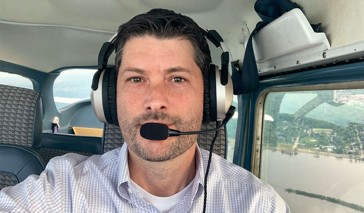 Ben Leischner wearing flight headset