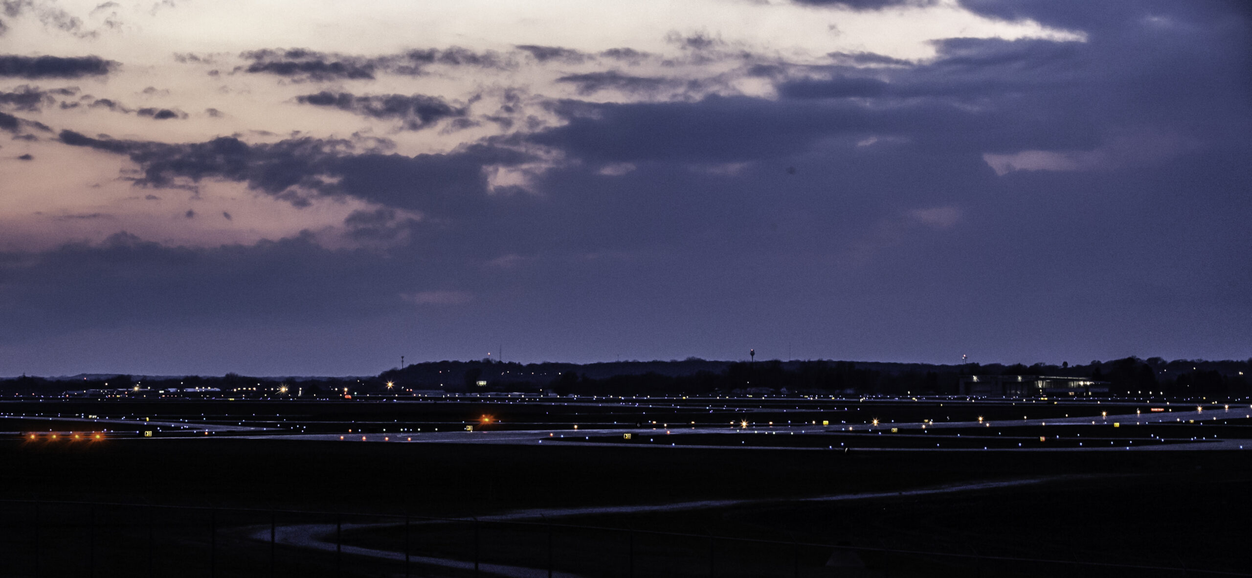 Quad Cities International Airport airfield at night